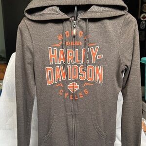 Harley-Davidson Dark Brown Hoodie with Orange Logo